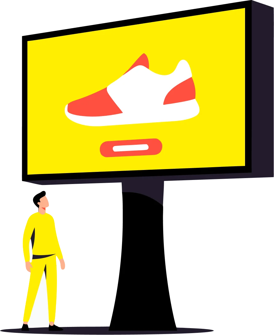 Illustration of a person next to a large outdoor billboard